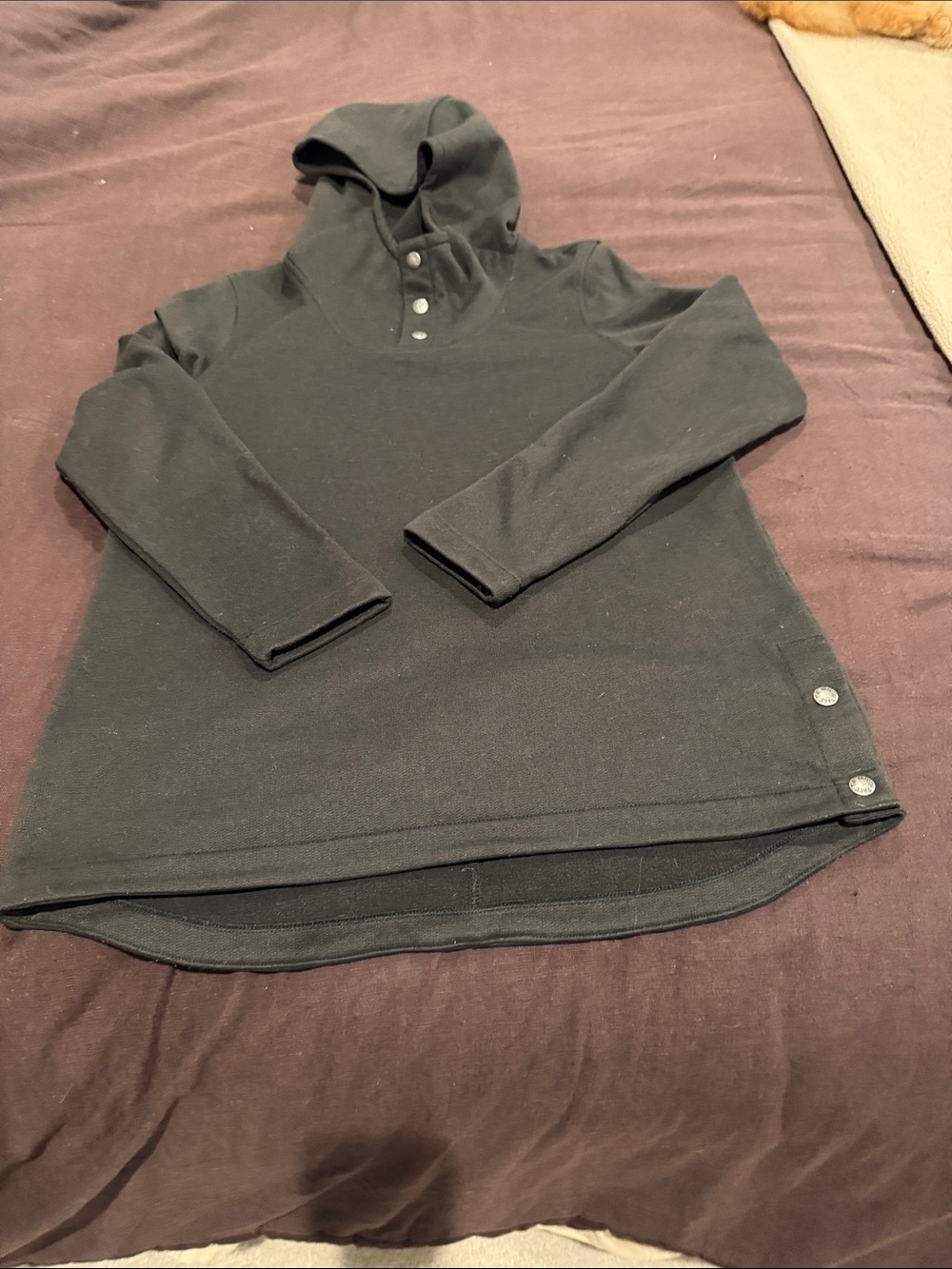 The North Face womens Black Hooded coat,side buttons.